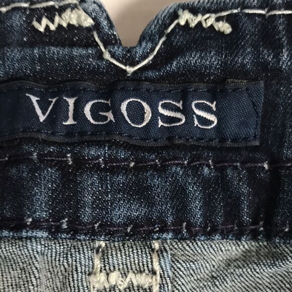 VIGOSS The Chelsea Denim CAPRI Skimmer Sz 5/6 Distressed Embellished Crop Jeans - Picture 10 of 15